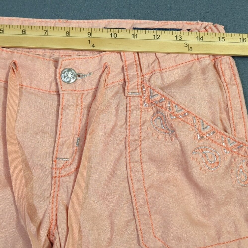 Miss Me Pant's Women's S Pink Linen Mid Rise Wide Cargo Flap Pocket - Picture 7 of 14